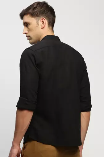 men's long sleeves solid black shirt