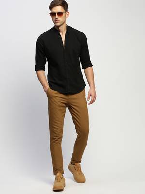 men's long sleeves solid black shirt 5