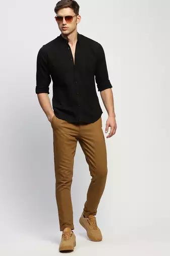 men's long sleeves solid black shirt