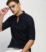 men's long sleeves solid navy blue shirt