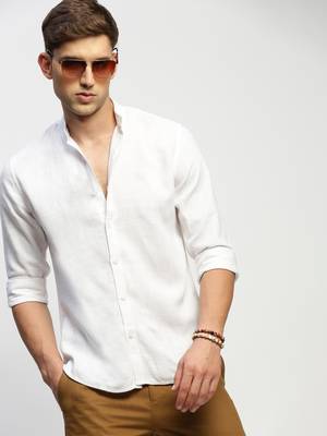 Showoff men's long sleeves solid white shirt 1