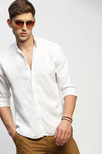 Showoff men's long sleeves solid white shirt