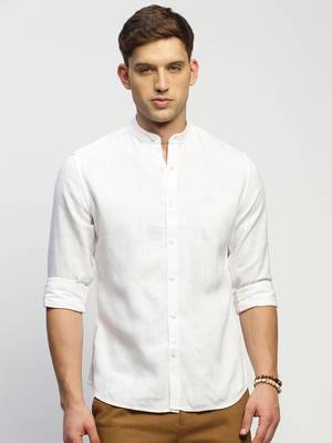Showoff men's long sleeves solid white shirt 2