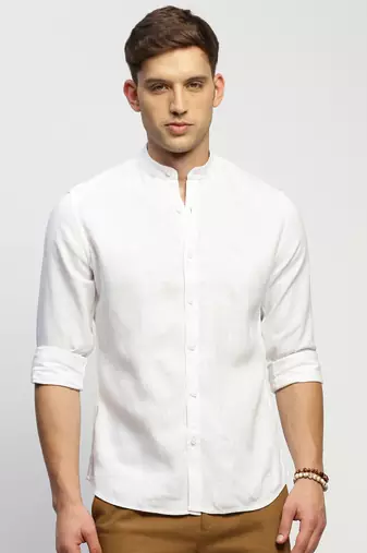 Showoff men's long sleeves solid white shirt