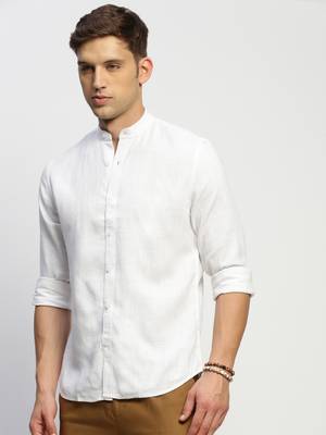 Showoff men's long sleeves solid white shirt 3