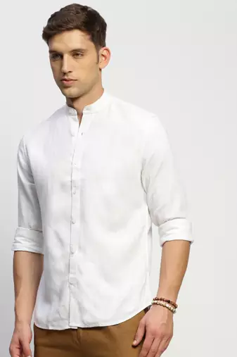 Showoff men's long sleeves solid white shirt