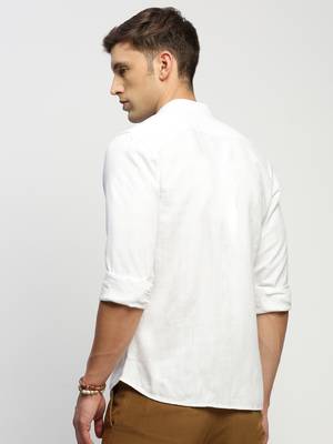 Showoff men's long sleeves solid white shirt 4