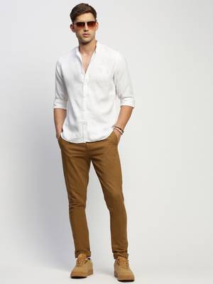 Showoff men's long sleeves solid white shirt 5