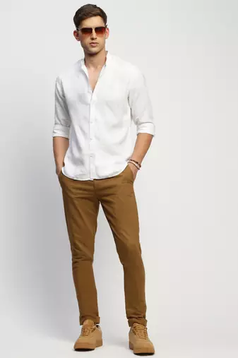 Showoff men's long sleeves solid white shirt