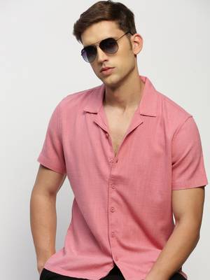 men's short sleeves solid rose shirt 1