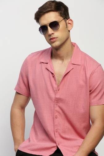 men's short sleeves solid rose shirt
