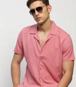 men's short sleeves solid rose shirt