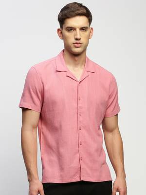 men's short sleeves solid rose shirt 2