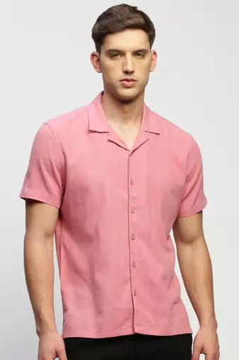 men's short sleeves solid rose shirt