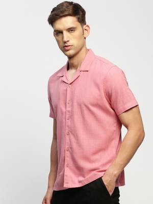 men's short sleeves solid rose shirt 3