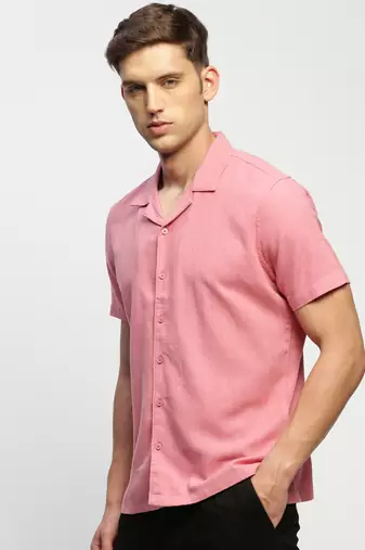 men's short sleeves solid rose shirt