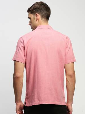 men's short sleeves solid rose shirt 4