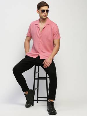 men's short sleeves solid rose shirt 5