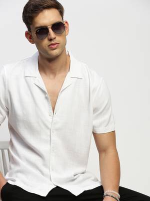men's short sleeves solid white shirt 1