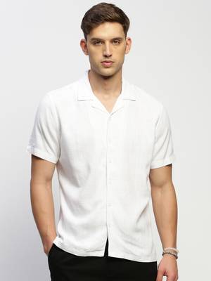 men's short sleeves solid white shirt 2