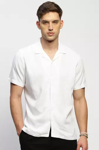 men's short sleeves solid white shirt