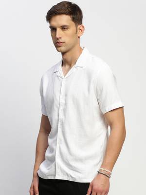 men's short sleeves solid white shirt 3