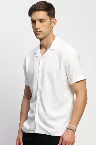 men's short sleeves solid white shirt