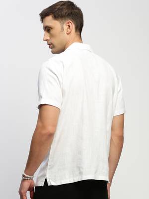 men's short sleeves solid white shirt 4
