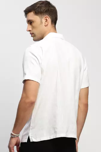 men's short sleeves solid white shirt