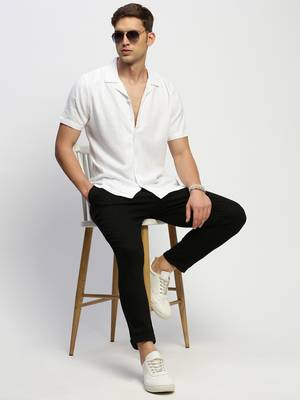men's short sleeves solid white shirt 5