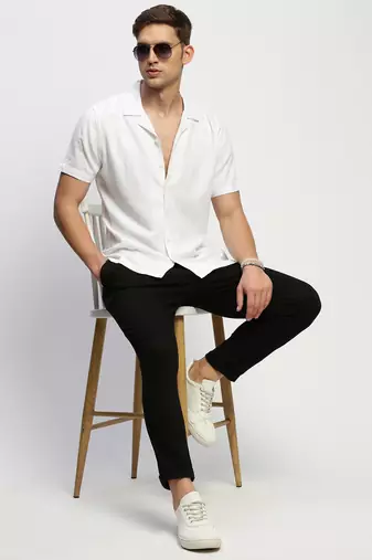 men's short sleeves solid white shirt
