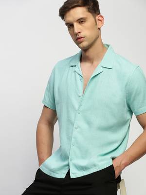 men's short sleeves solid sea green shirt 1