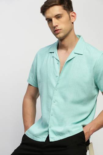 men's short sleeves solid sea green shirt