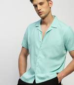 men's short sleeves solid sea green shirt