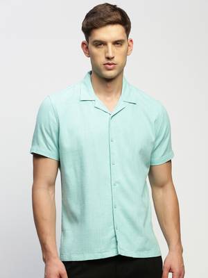 men's short sleeves solid sea green shirt 2