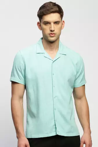 men's short sleeves solid sea green shirt