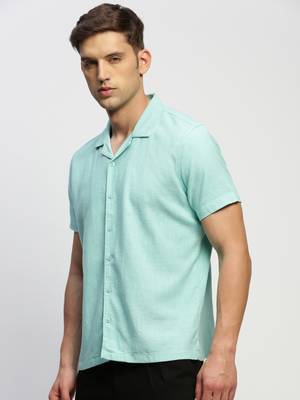 men's short sleeves solid sea green shirt 3