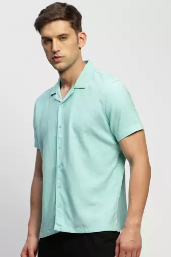 men's short sleeves solid sea green shirt