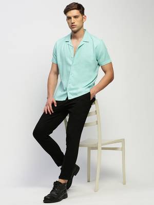 men's short sleeves solid sea green shirt 5