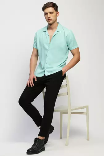 men's short sleeves solid sea green shirt