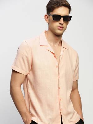 men's short sleeves solid peach shirt 1