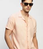 men's short sleeves solid peach shirt