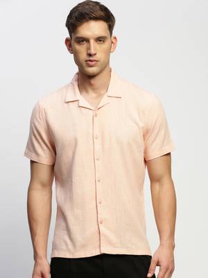 men's short sleeves solid peach shirt 2