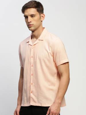men's short sleeves solid peach shirt 3