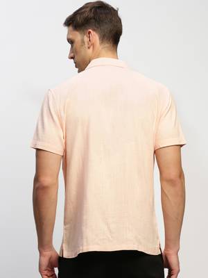 men's short sleeves solid peach shirt 4
