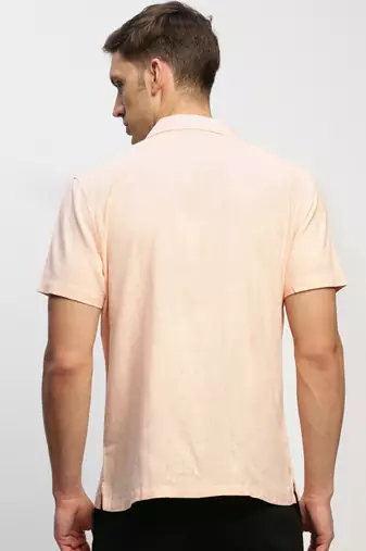 men's short sleeves solid peach shirt