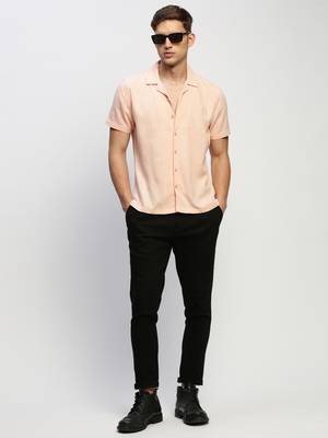 men's short sleeves solid peach shirt 5