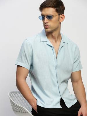 men's short sleeves solid blue shirt 1