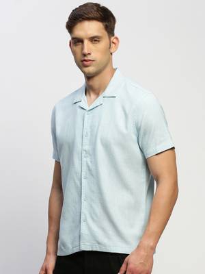 men's short sleeves solid blue shirt 3