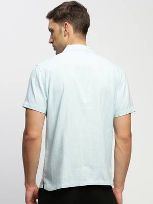 men's short sleeves solid blue shirt 4